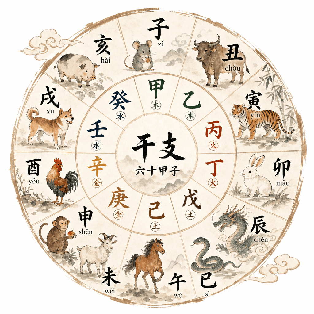 干支六十甲子新中式插画